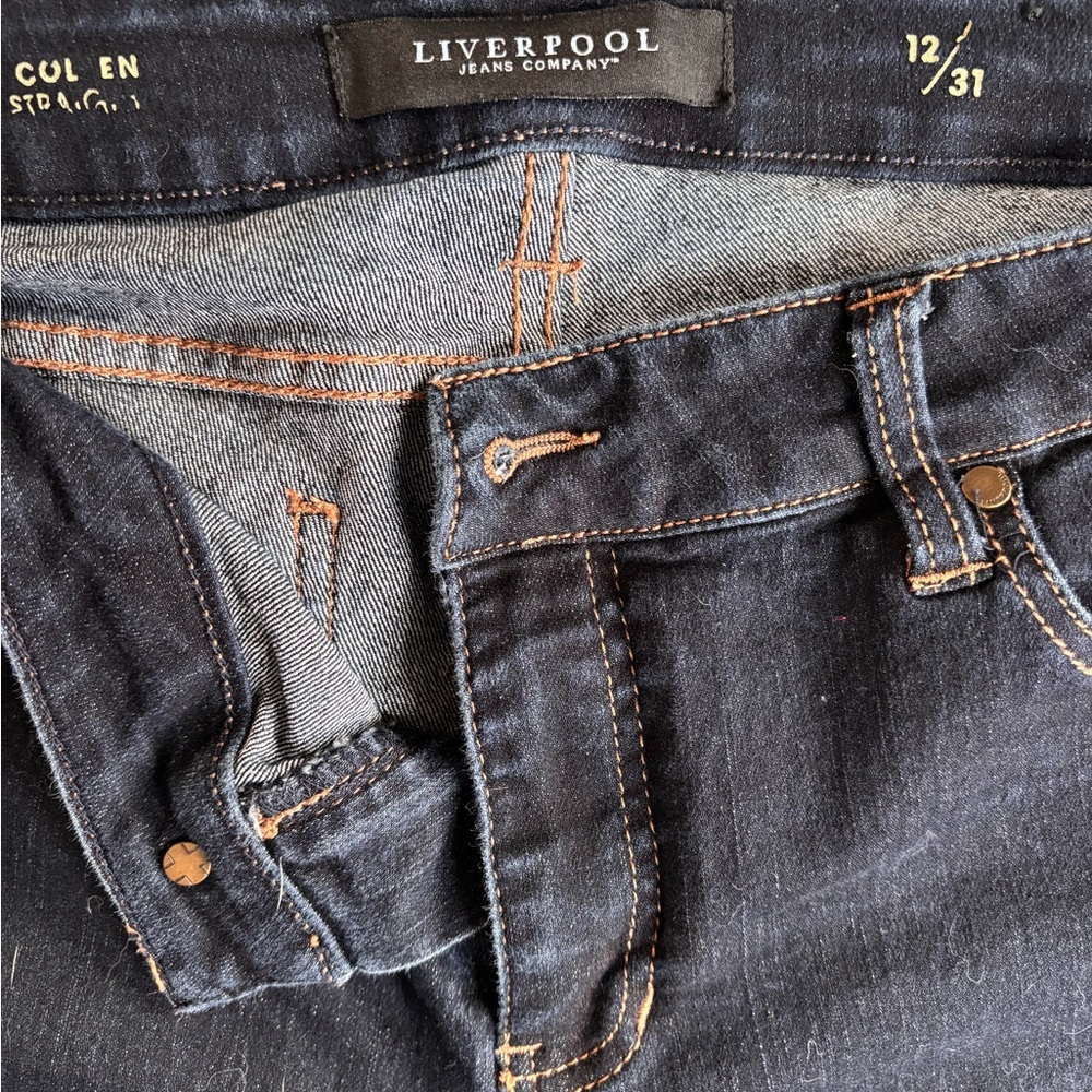 Liverpool Jeans Company Dark Blue Straight Leg Jeans with Contrast Stitching - Picture 5 of 5